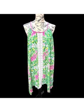 Bonnie Jean Tunic Asymetrical Beach Cover Up 16 Tropical Print Flowy Beach Vacay